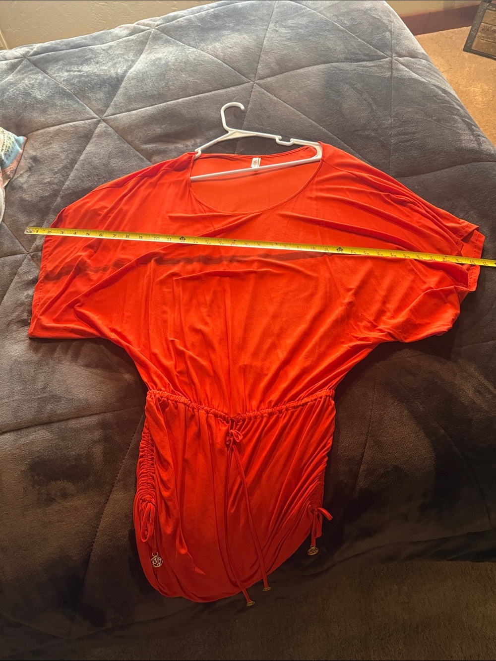 Luli Fama size MED coverup. Bright Orange Scoop-Neck Drawstring Dress - Picture 10 of 10